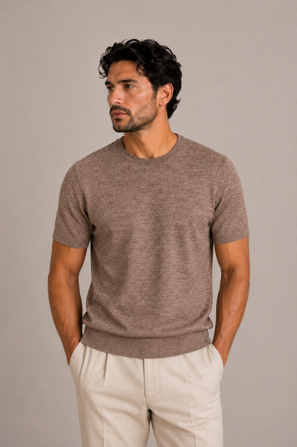 MASQ T-shirt in Misto Lino Monocromo