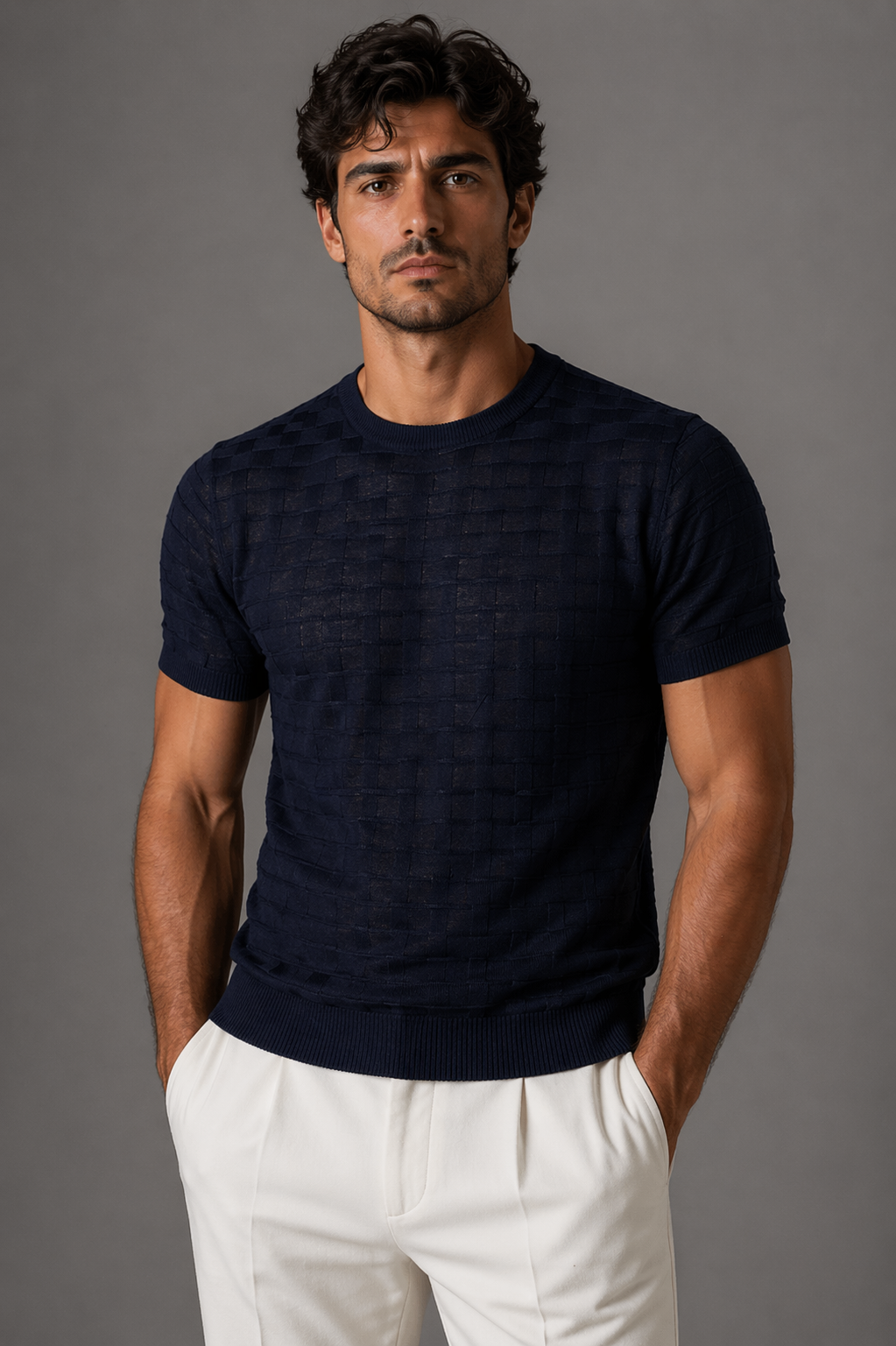 Blu Cashmere Girocollo operato