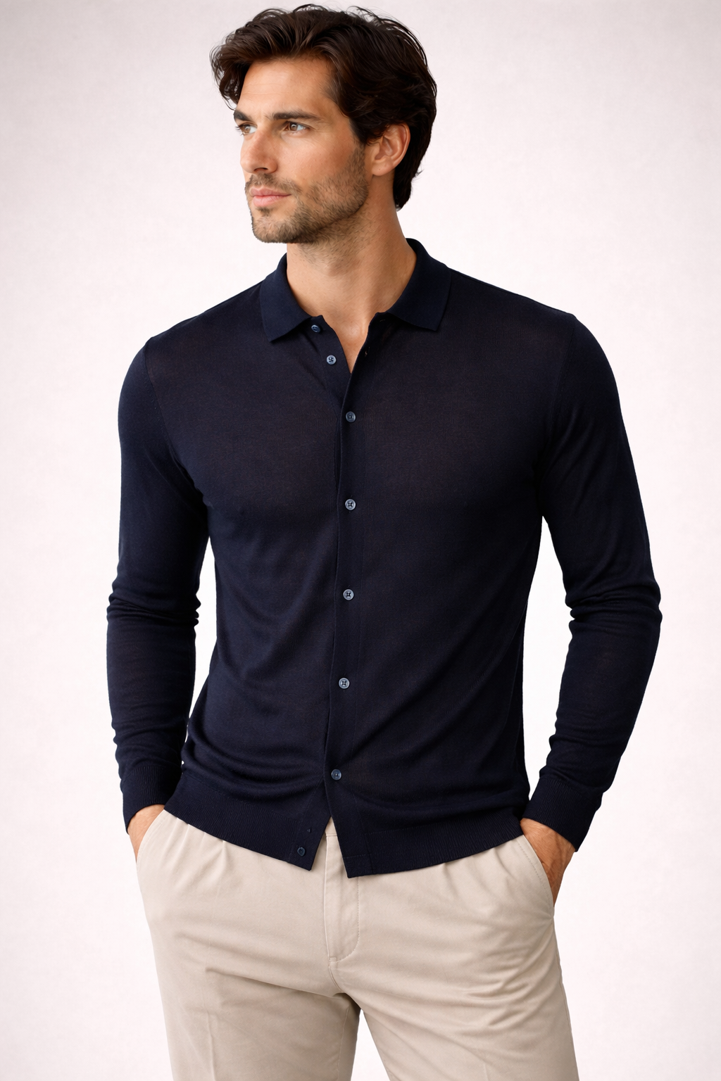Blu Cashmere POLO CAMICIA tubolare fin.16
