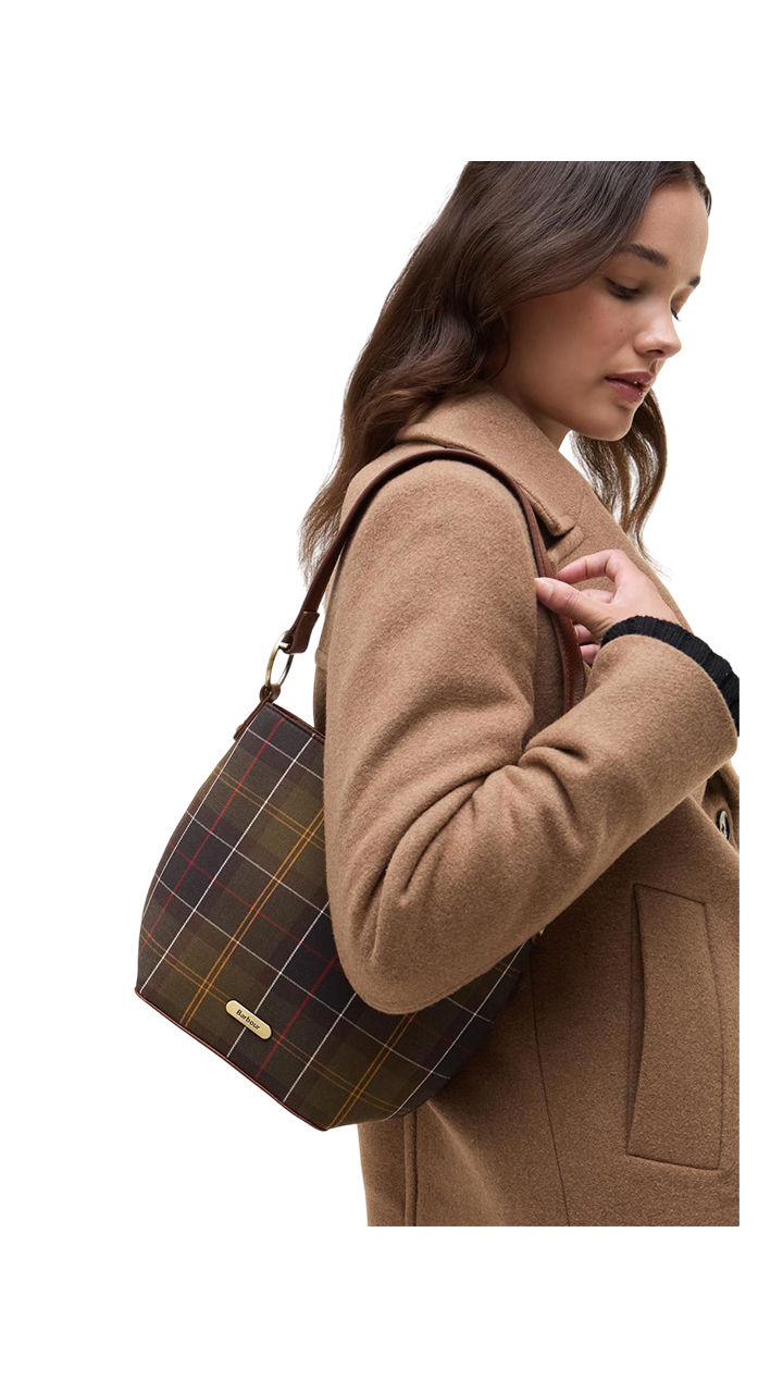 BARBOUR CEDAR TARTAN BUCKET BAG