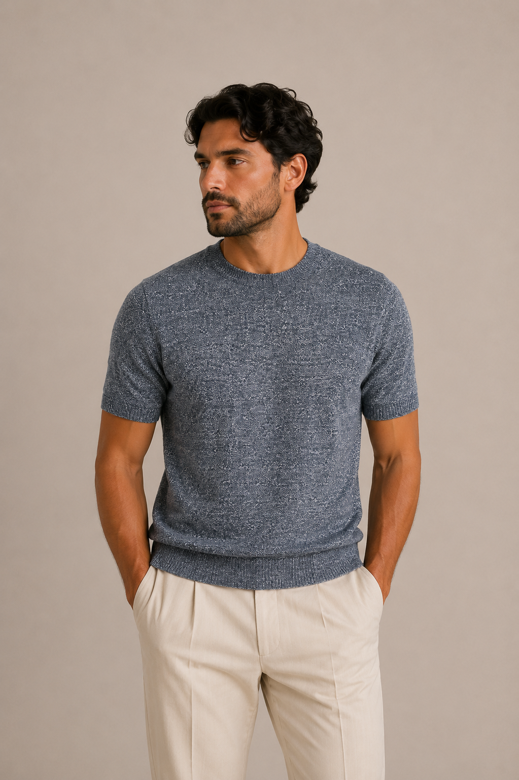 MASQ T-shirt in Misto Lino Monocromo