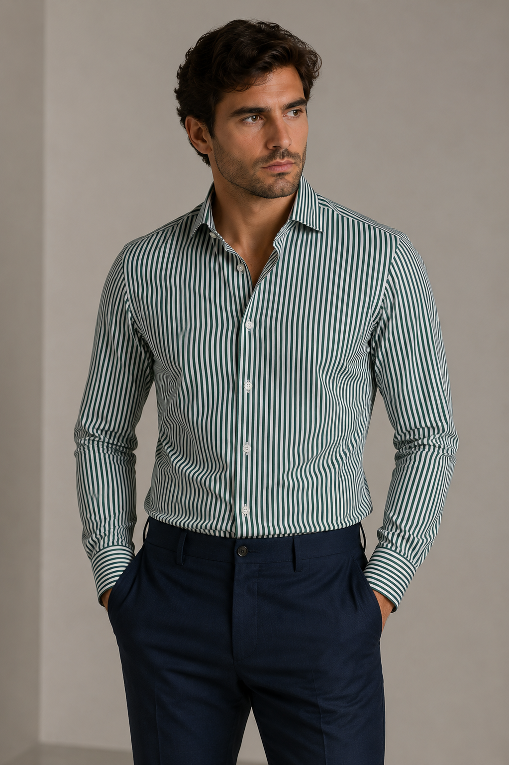 Giglio Milano Camicia Righe strette verde