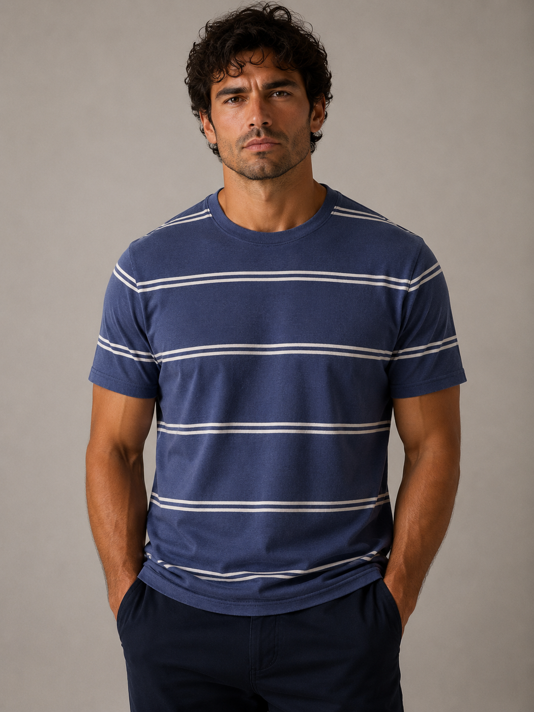 Blu Cashmere Girocollo rigato finezza 14