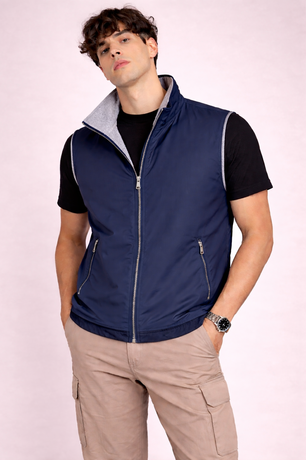 Blu Cashmere  gilet reversibile bicolore