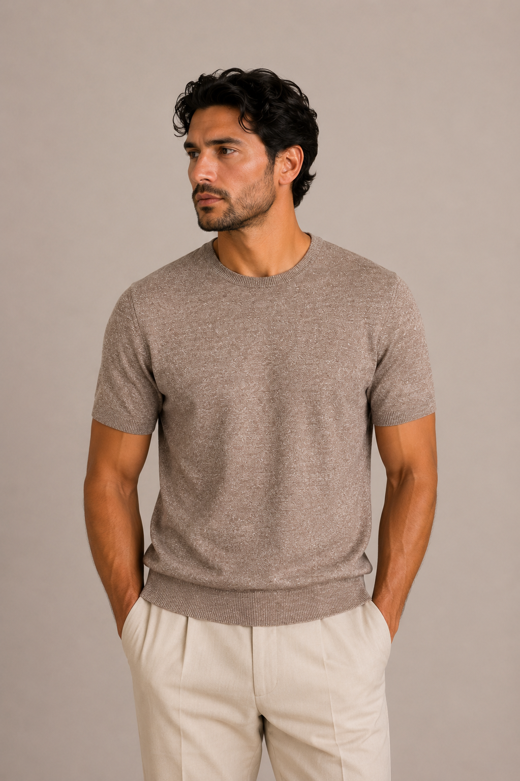 MASQ T-shirt in Misto Lino Monocromo