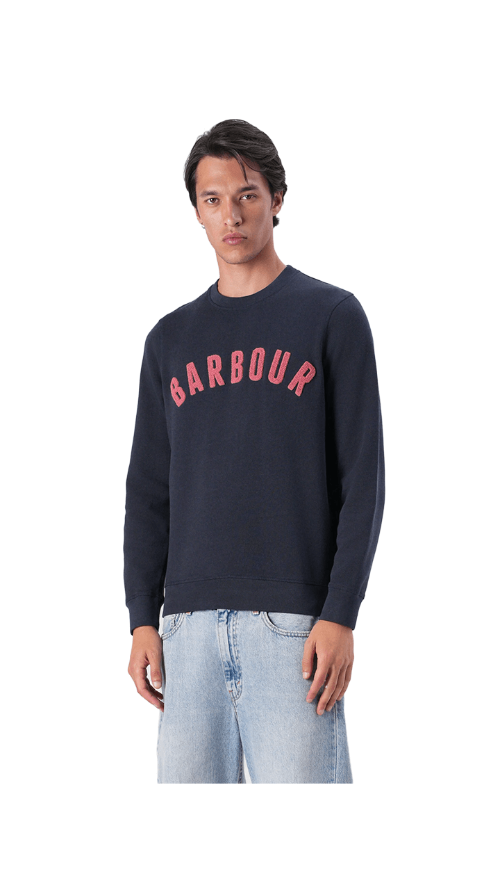 Barbour Essential Prep Logo Crew sweatshirt for men in navy with bold logo, perfect for autumn layering.