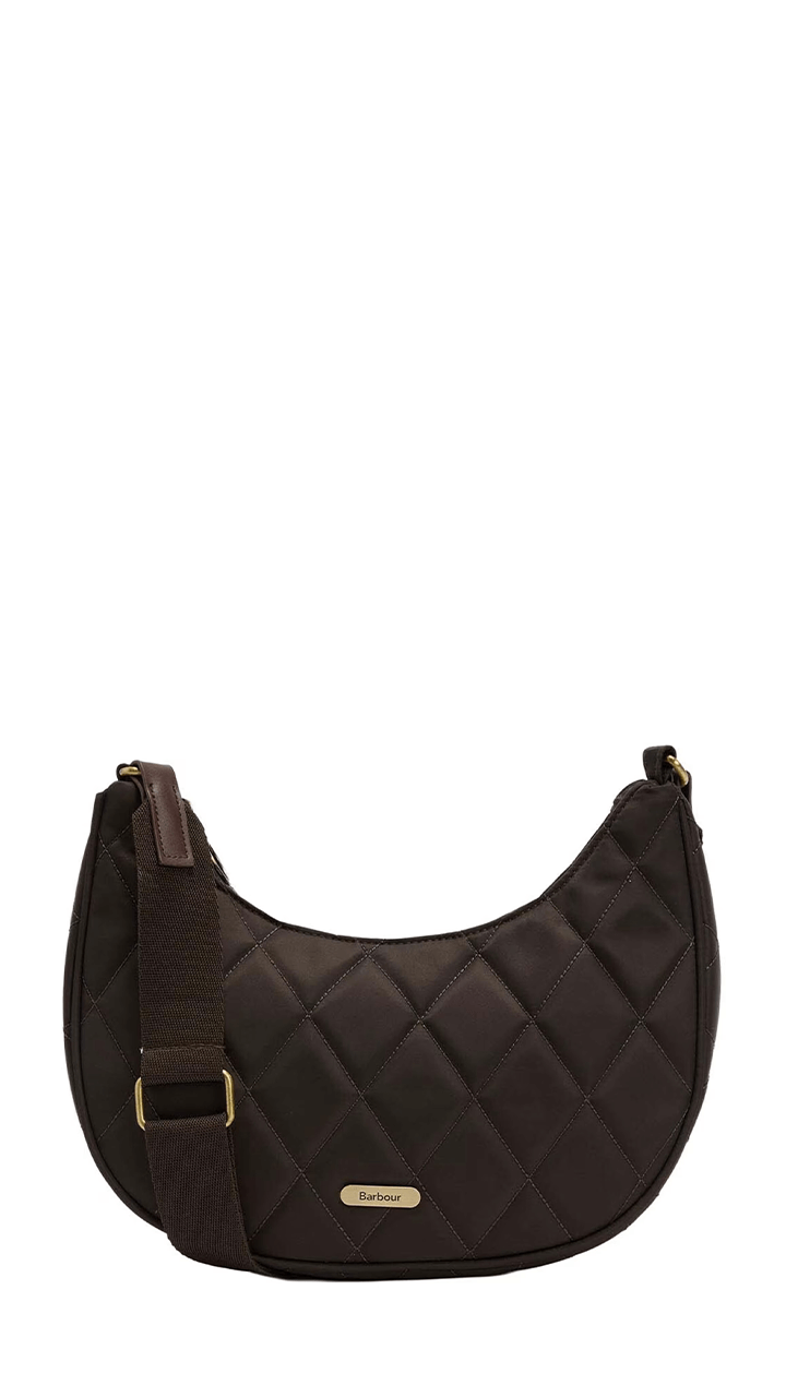 Barbour Quilted Sling Shoulder Bag in dark brown, stylish and versatile for everyday use.