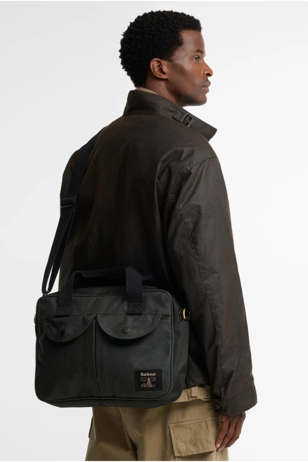 Barbour Borsa a tracolla per laptop  Field in pelle cerata