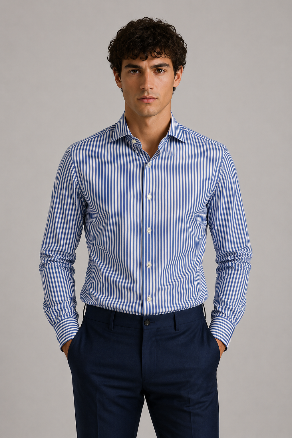 Giglio Milano Camicia righe strette azzurre