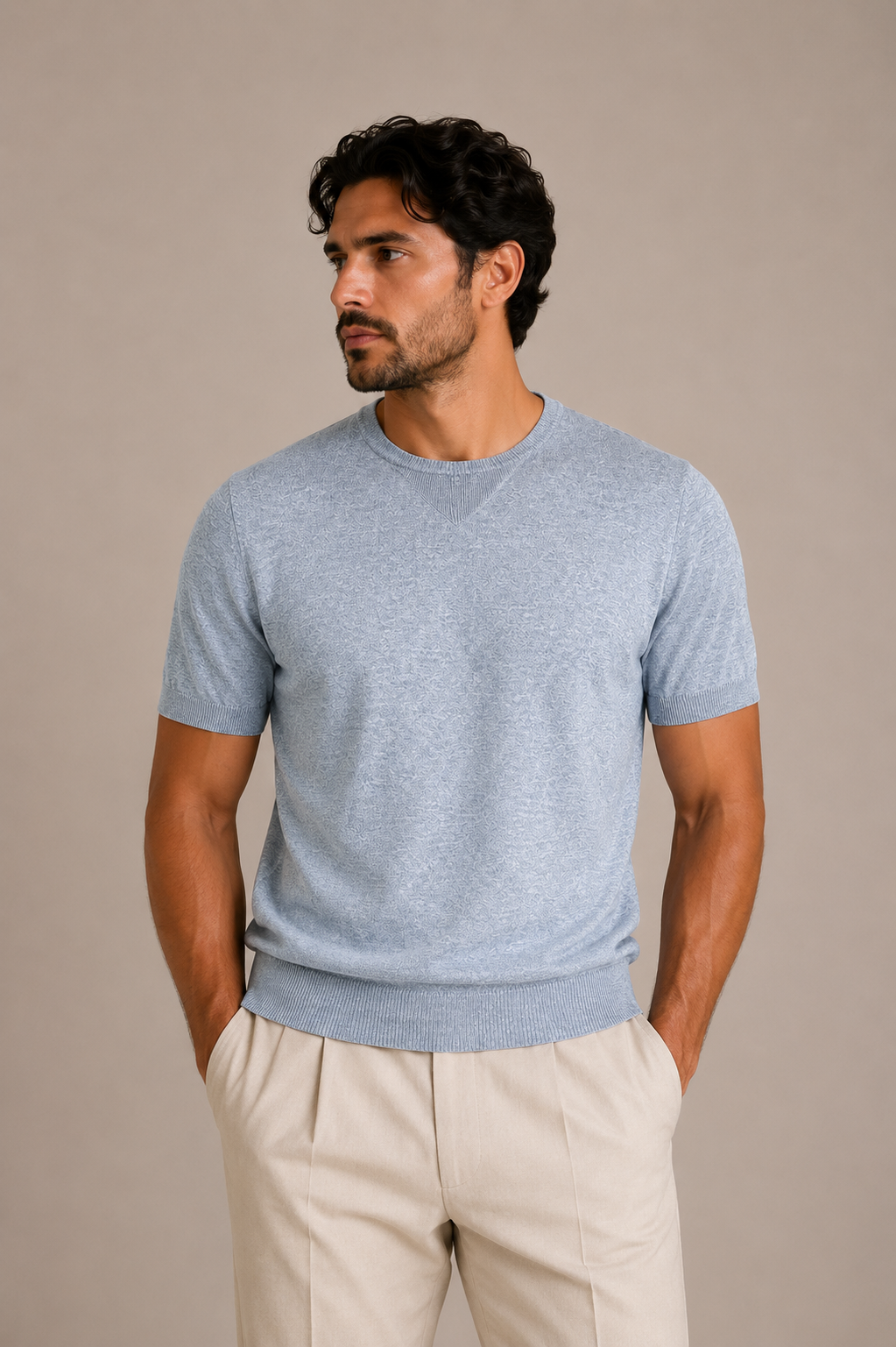 MASQ T-shirt in Misto Lino Monocromo